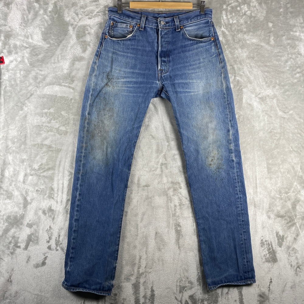 Levis 501 Jeans Mens 33x36 Fits 31x32 Whisker Honeycomb Faded Wash Distressed